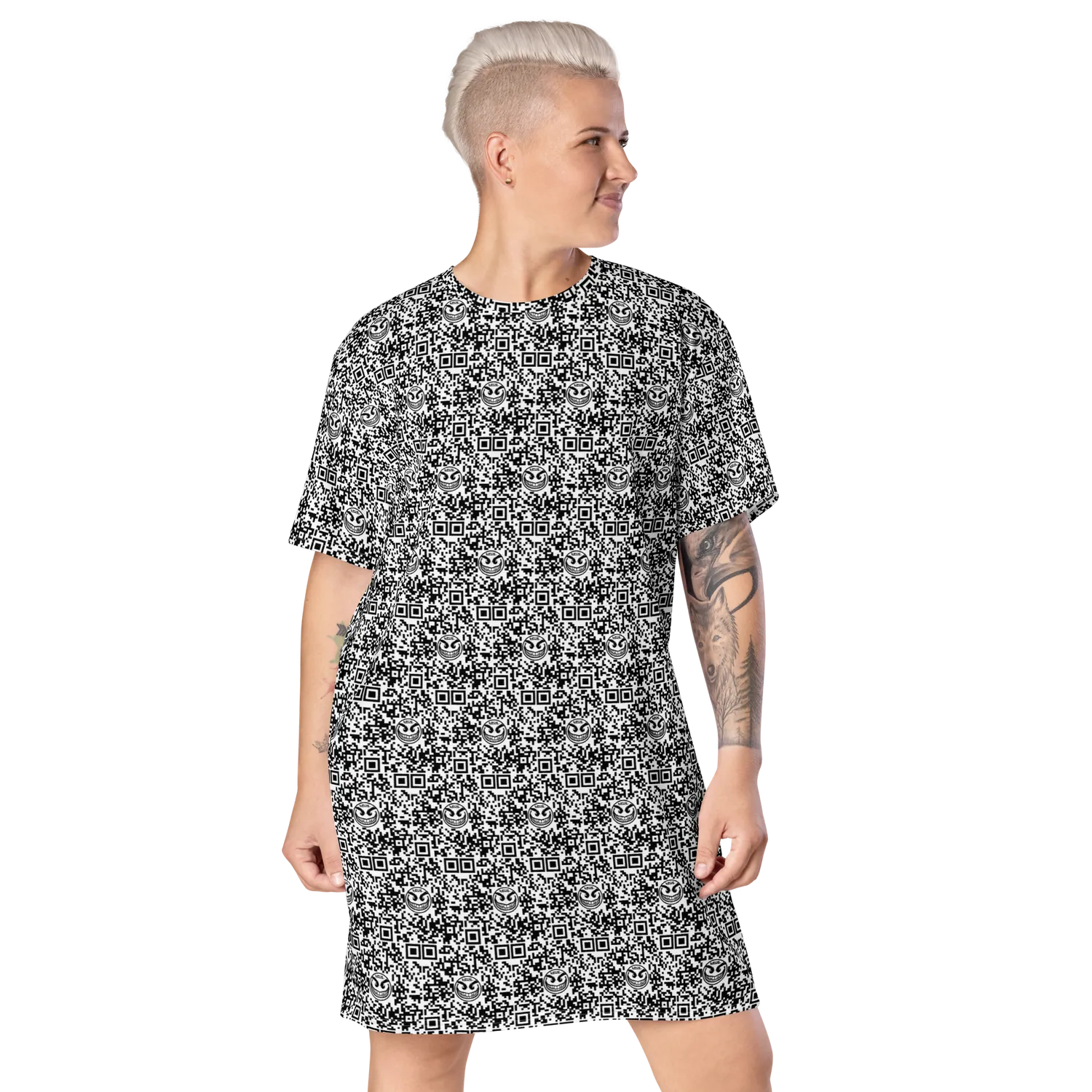 Razel Face QR Code T-shirt jurk dames oversized