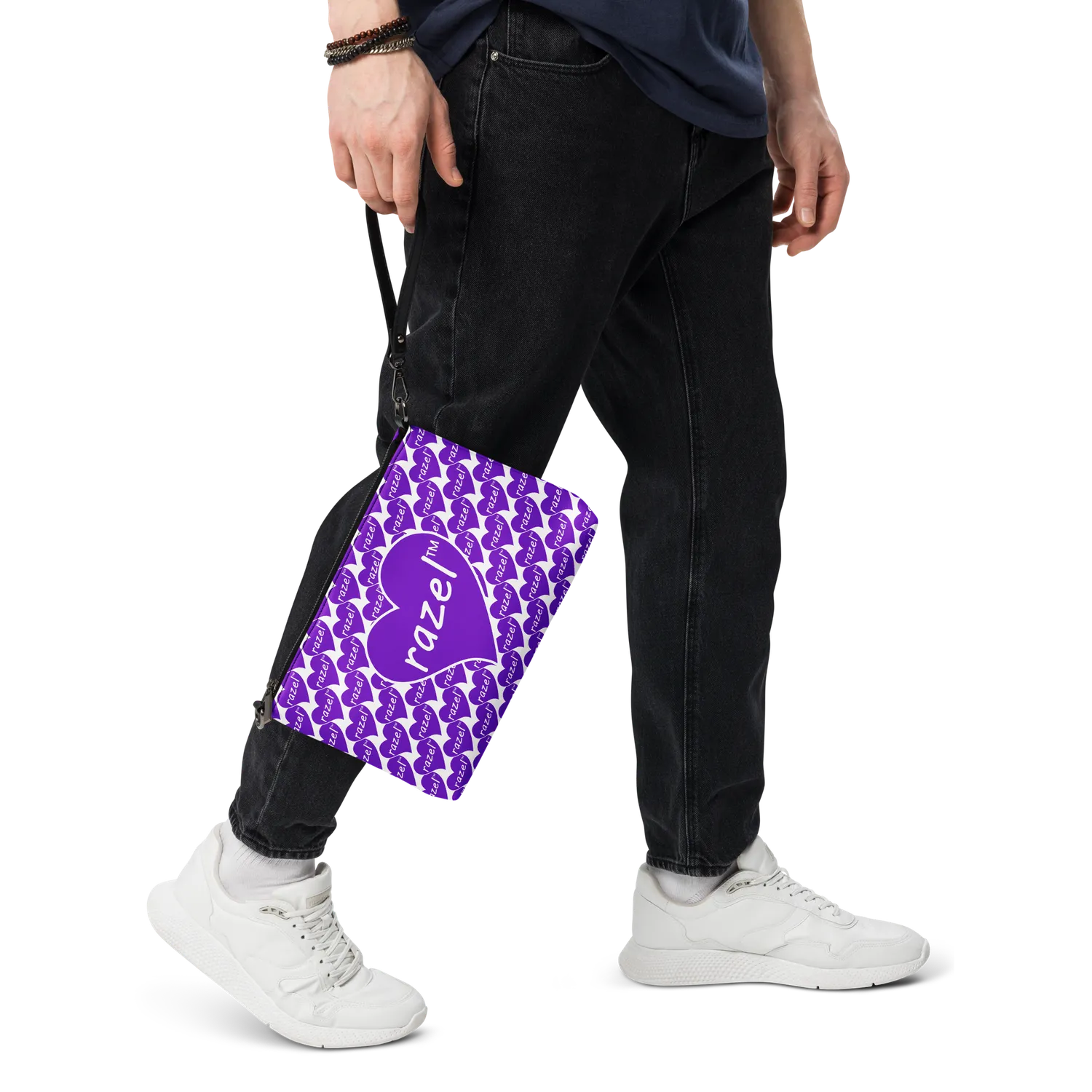 Razel Purple Hearted Motif satchel zwart imitatieleren