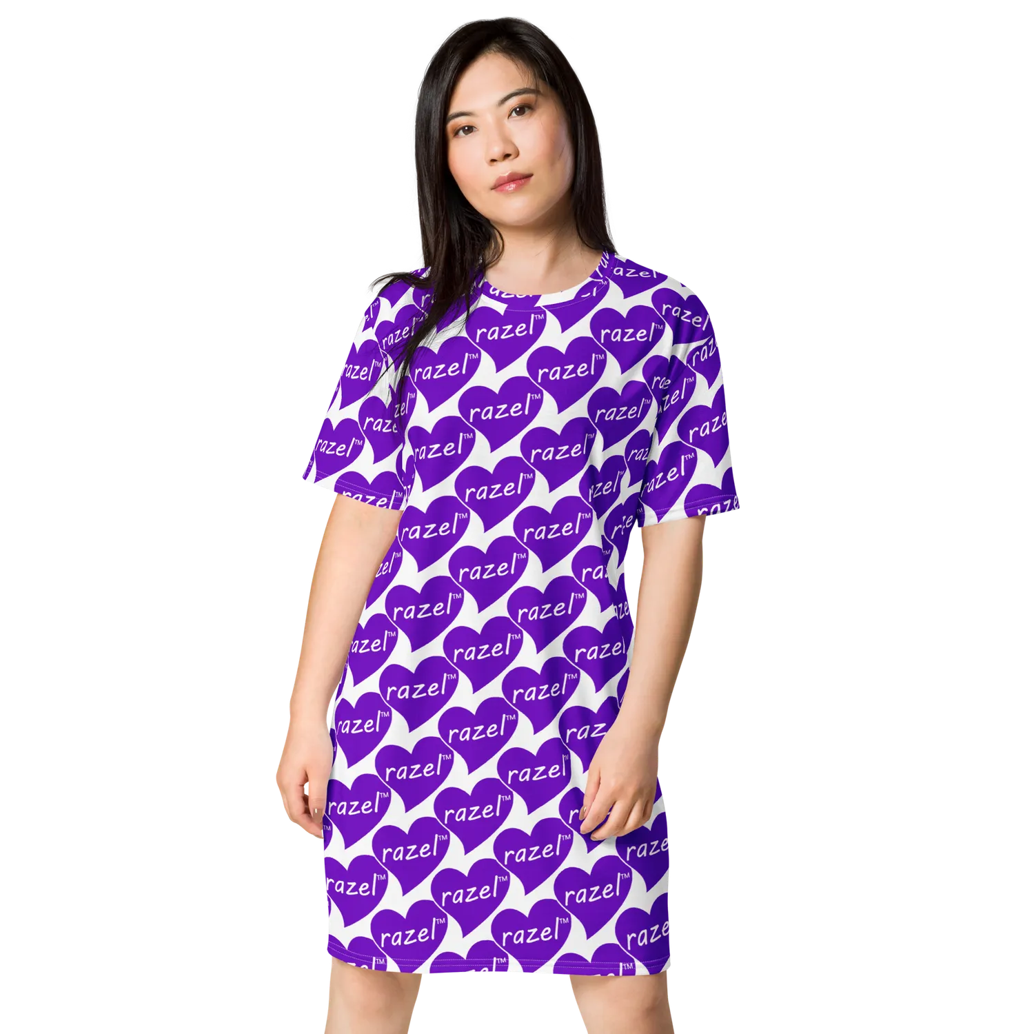 Razel Purple Hearted T-shirt jurk oversized stretch
