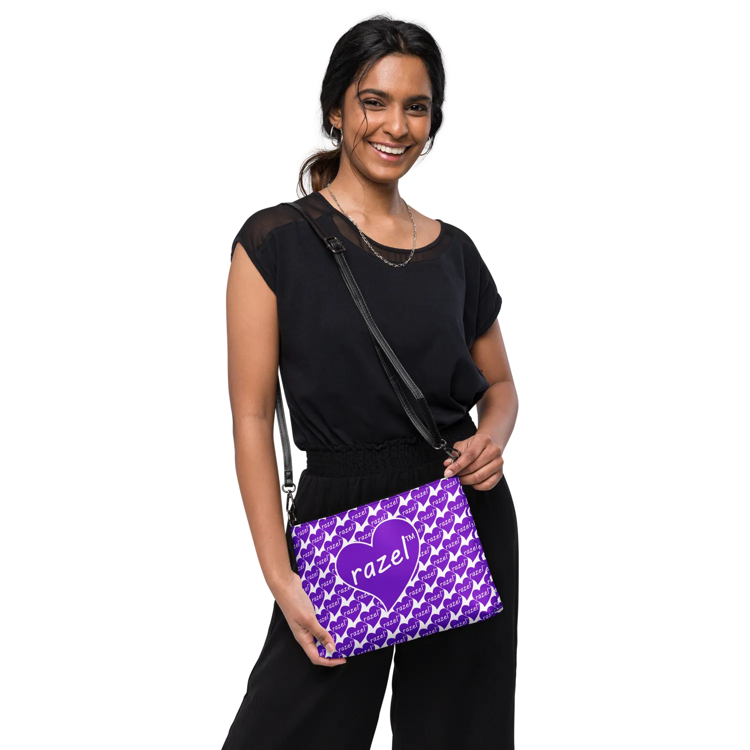Razel Purple Hearted Motif satchel zwart imitatieleren