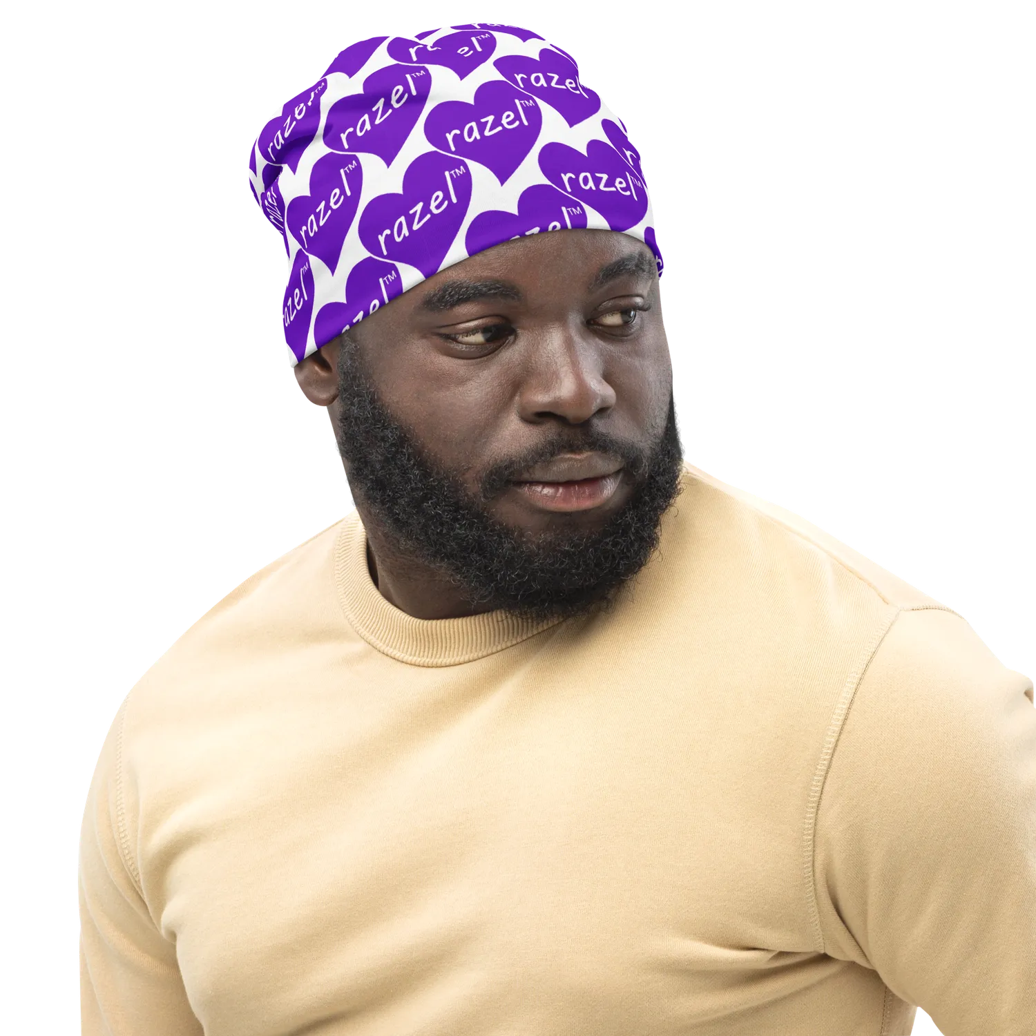 Razel Purple Hearted Beanie Muts Dubbellaags Zwart