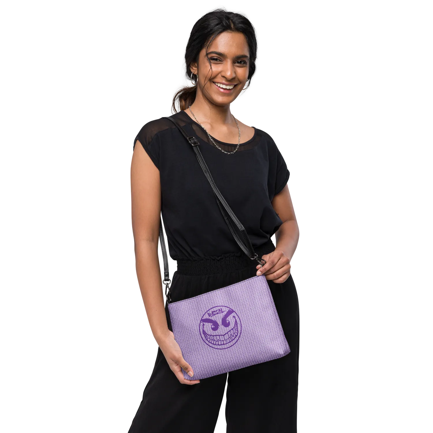 Razel Face Motif satchel tas zwart met rits