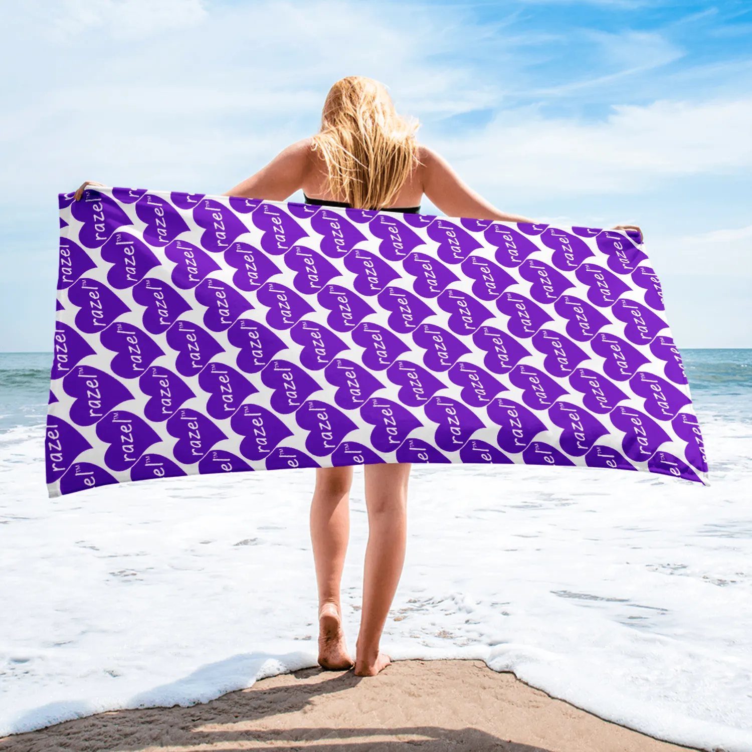 Razel Purple Hearted handdoek 76x152 katoen