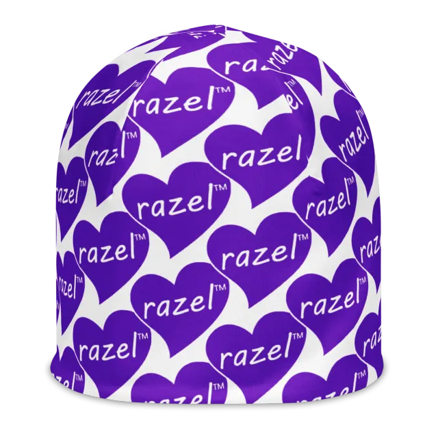 Razel Purple Hearted Beanie Muts Dubbellaags Zwart