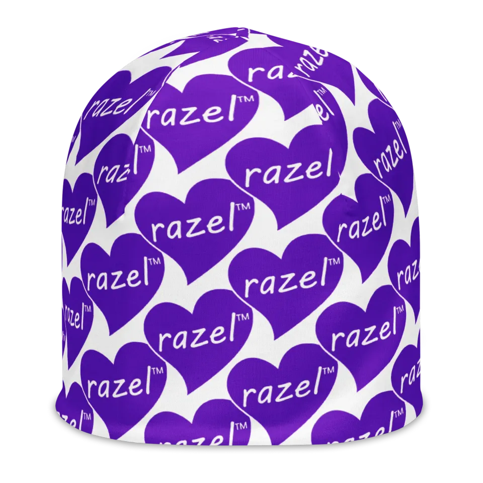 Razel Purple Hearted Beanie Muts Dubbellaags Zwart