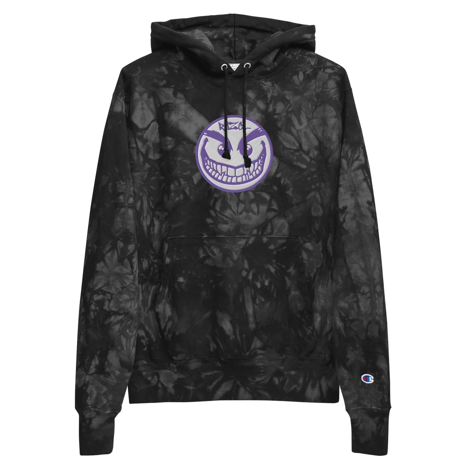 Razel Face Champion Hoodie zwart tie-dye geborduurd