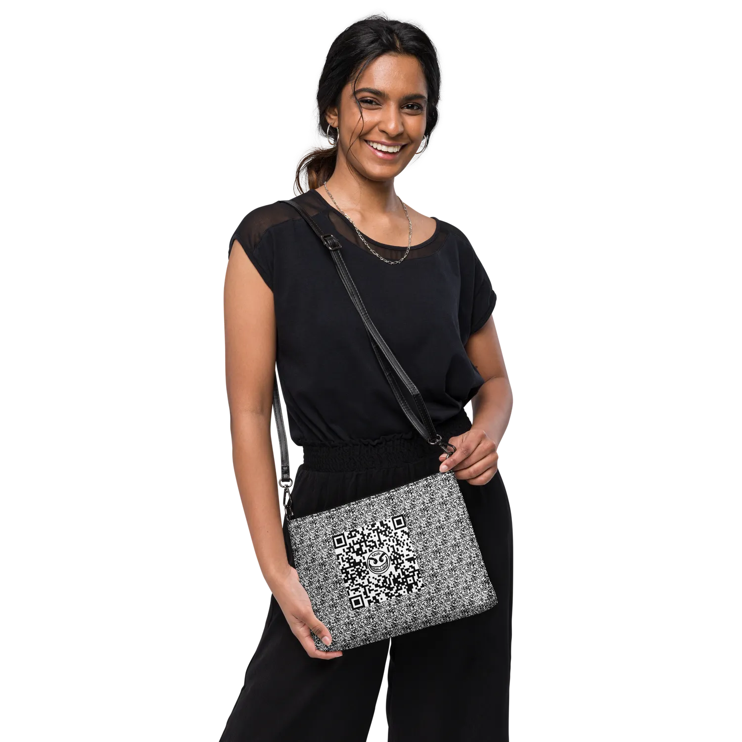 Razel Face QR Code Satchel Schoudertas Zwart Kunstleer