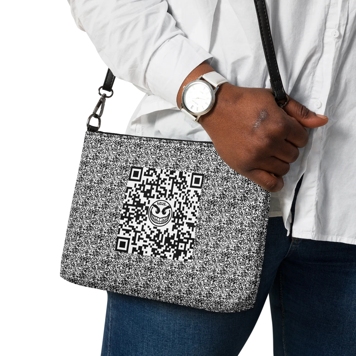 Razel Face QR Code Satchel Schoudertas Zwart Kunstleer