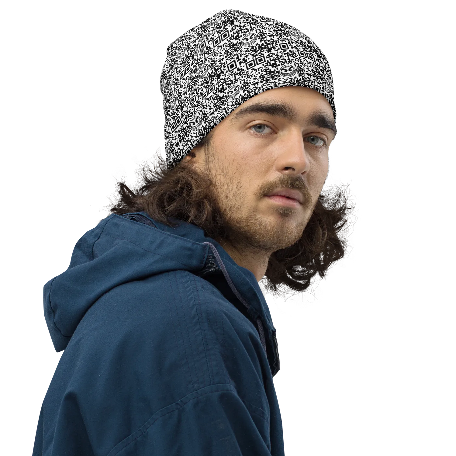Razel Face QR Code beanie muts dubbellaags zwart