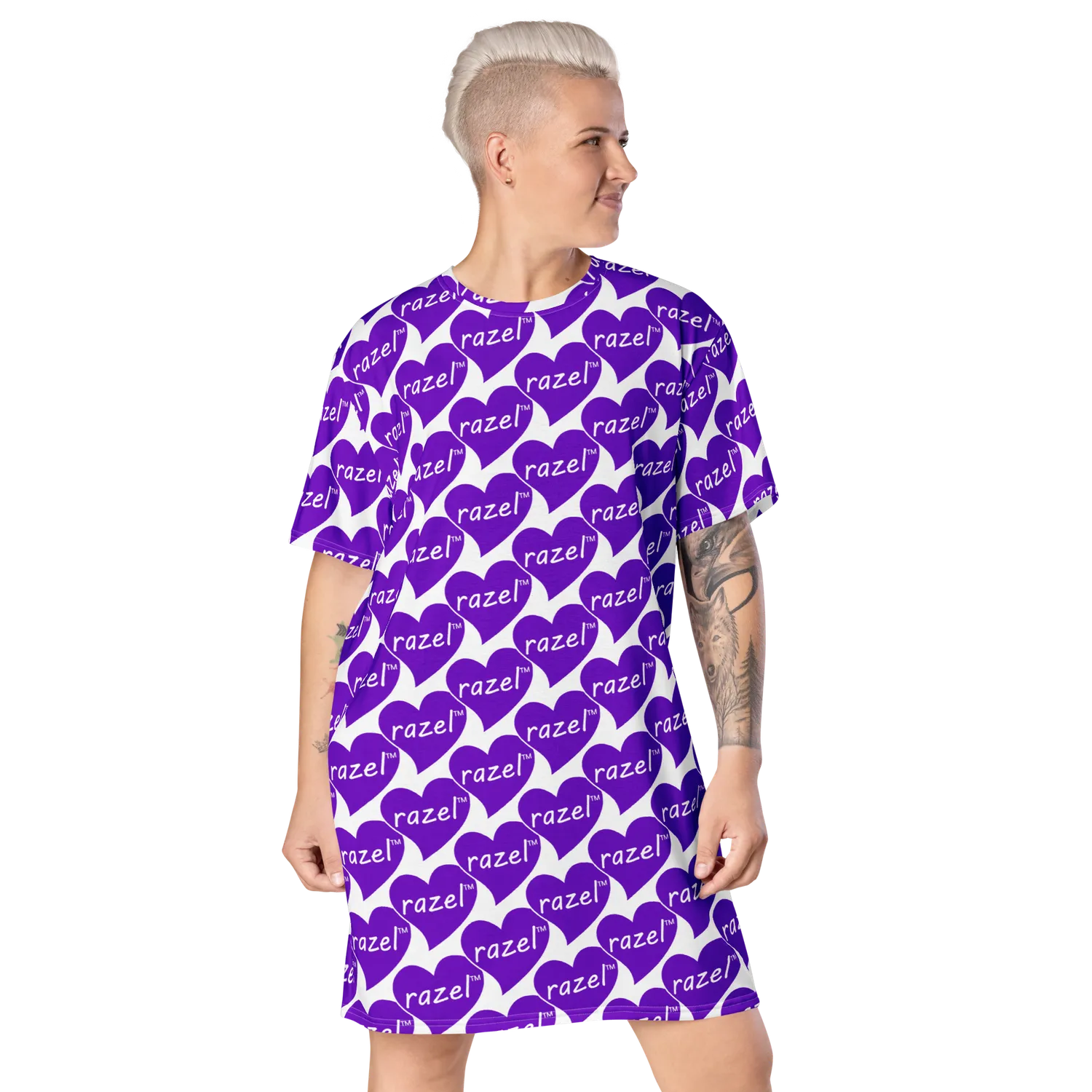 Razel Purple Hearted T-shirt jurk oversized stretch