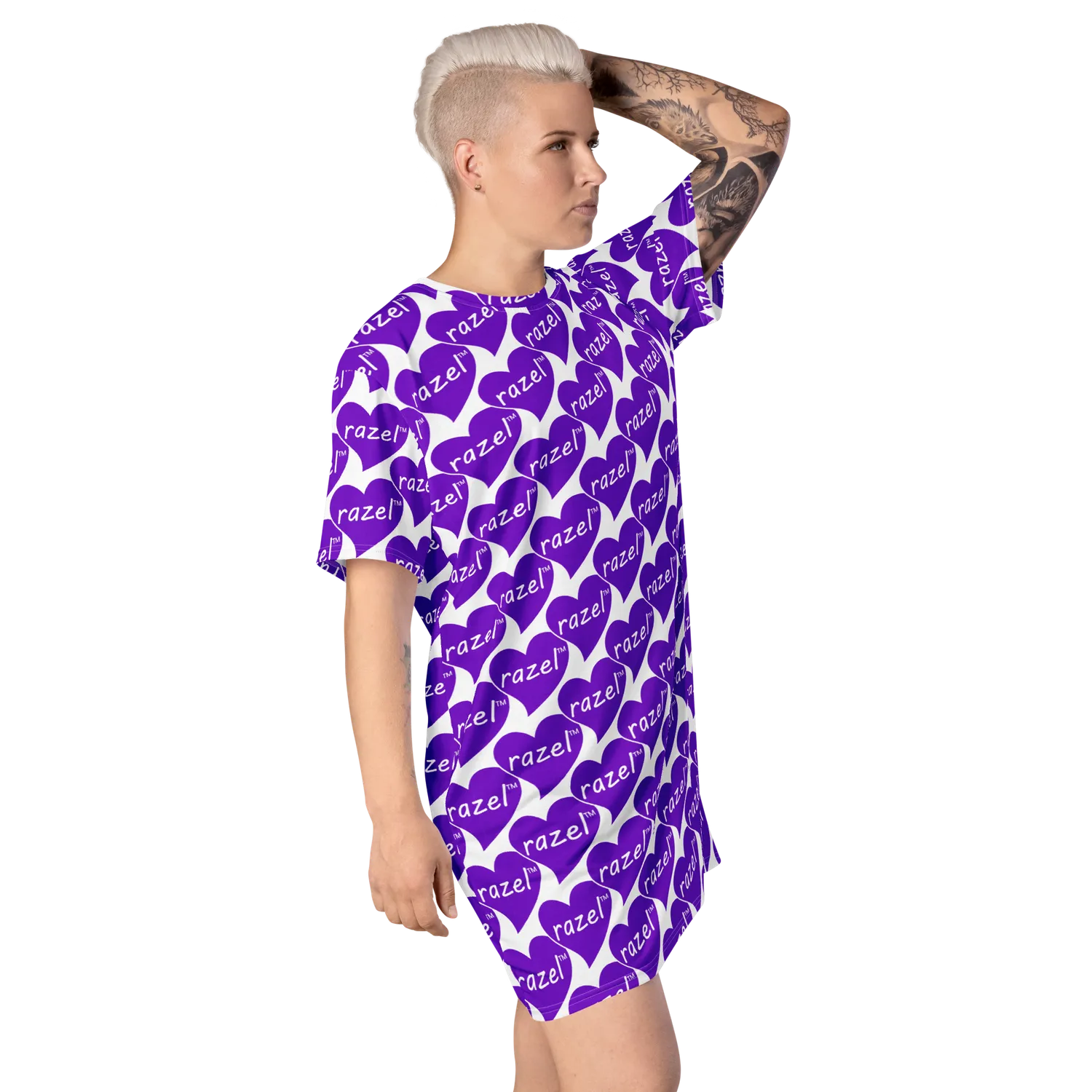 Razel Purple Hearted T-shirt jurk oversized stretch