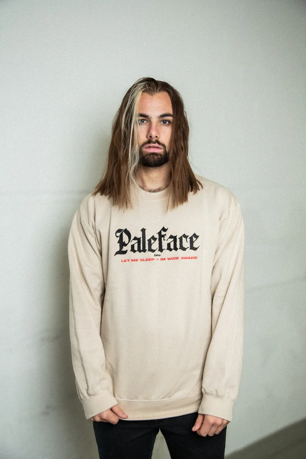 Paleface Swiss Let Me Sleep sweater beige geborduurd