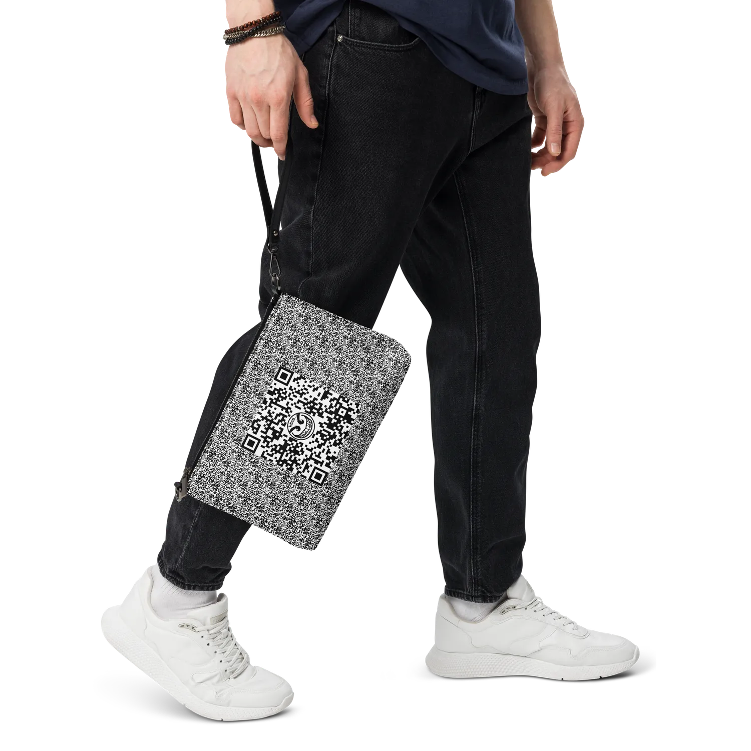 Razel Face QR Code Satchel Schoudertas Zwart Kunstleer