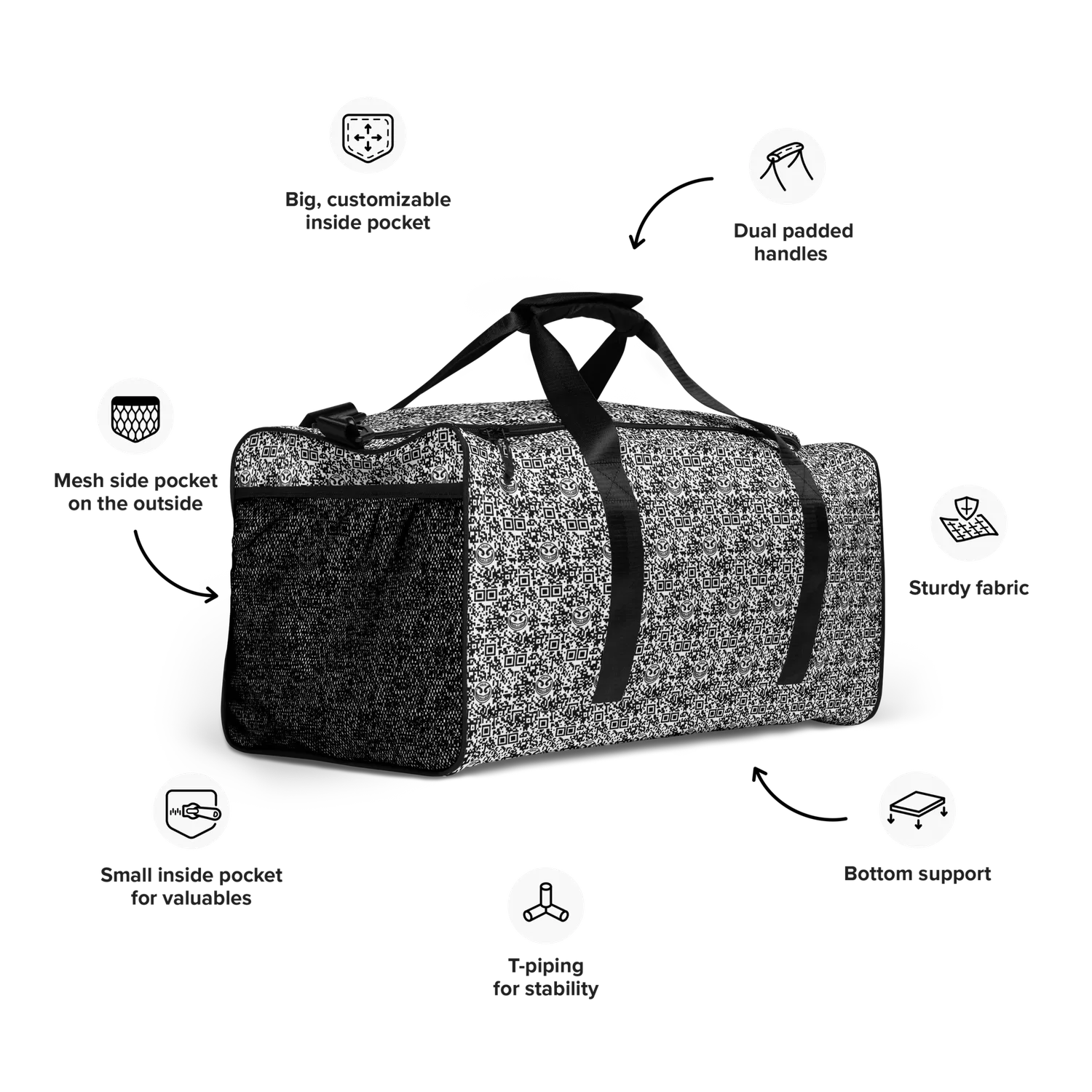 Razel Face QR Code Motif sporttas zwart polyester