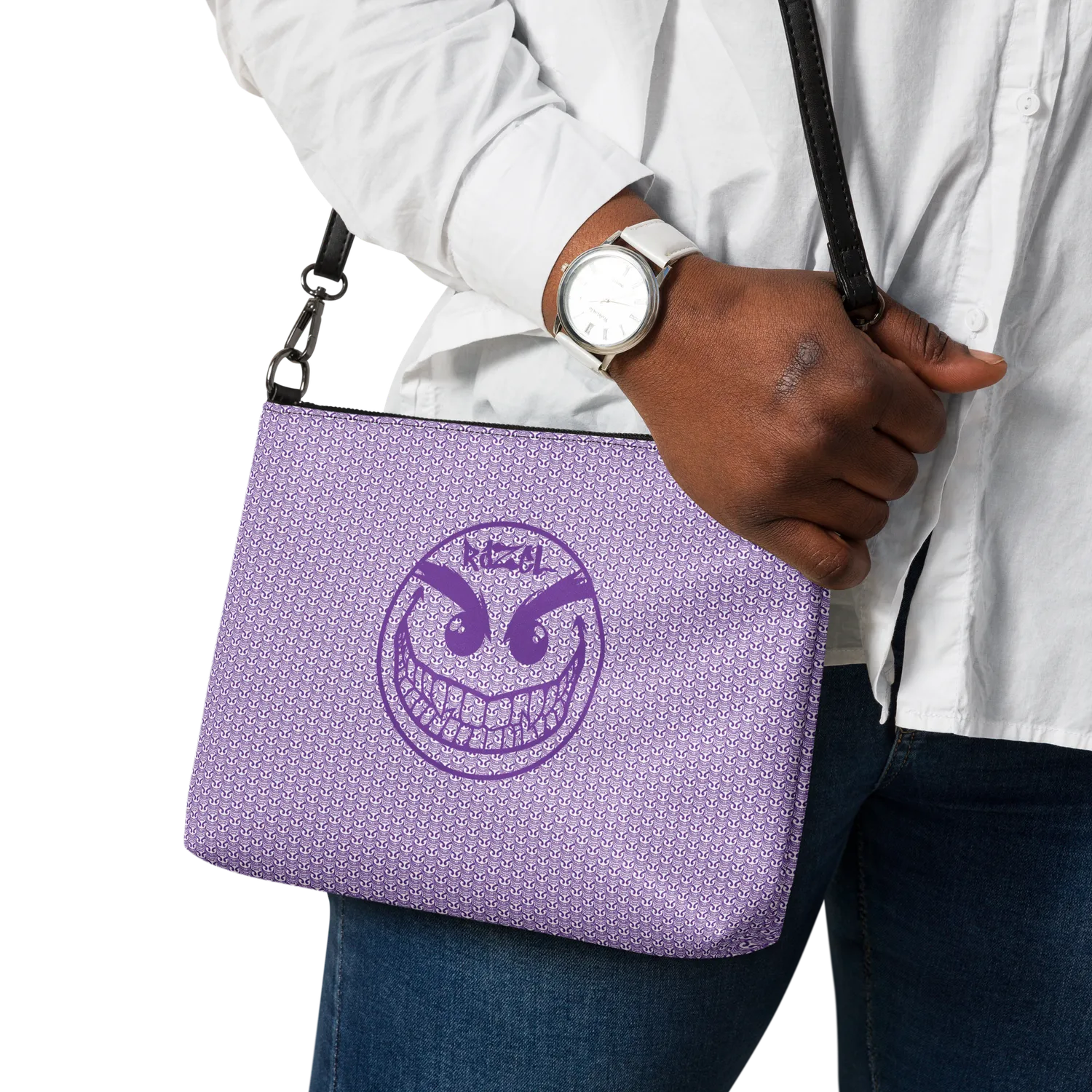 Razel Face Motif satchel tas zwart met rits