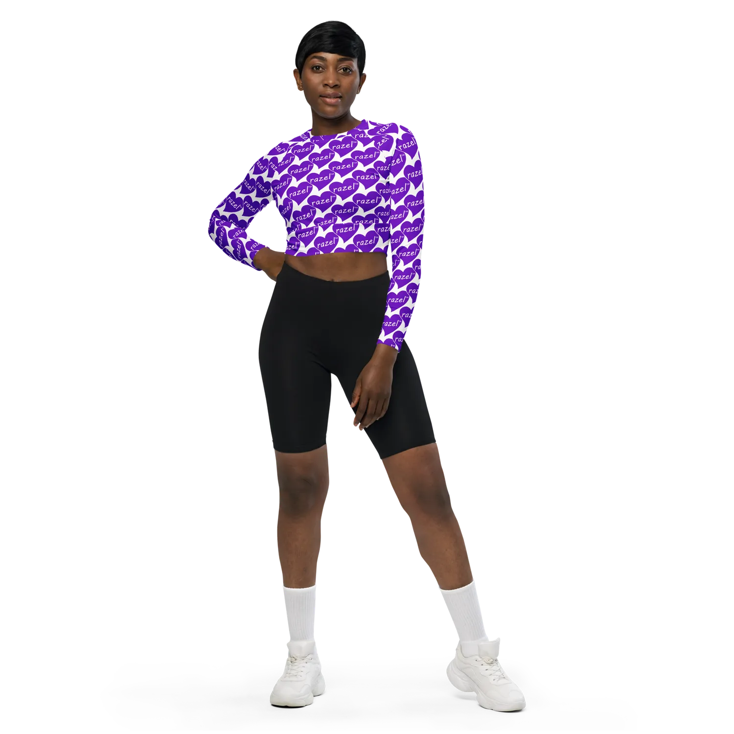Razel Purple Hearted Motif crop top lange mouw