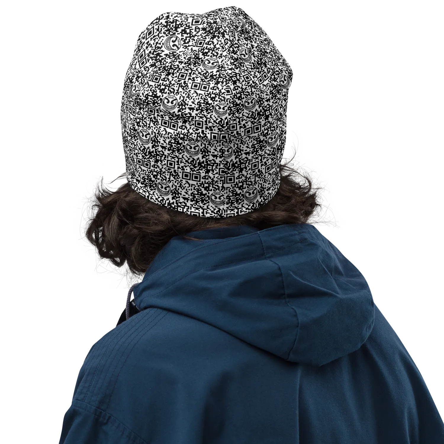 Razel Face QR Code beanie muts dubbellaags zwart