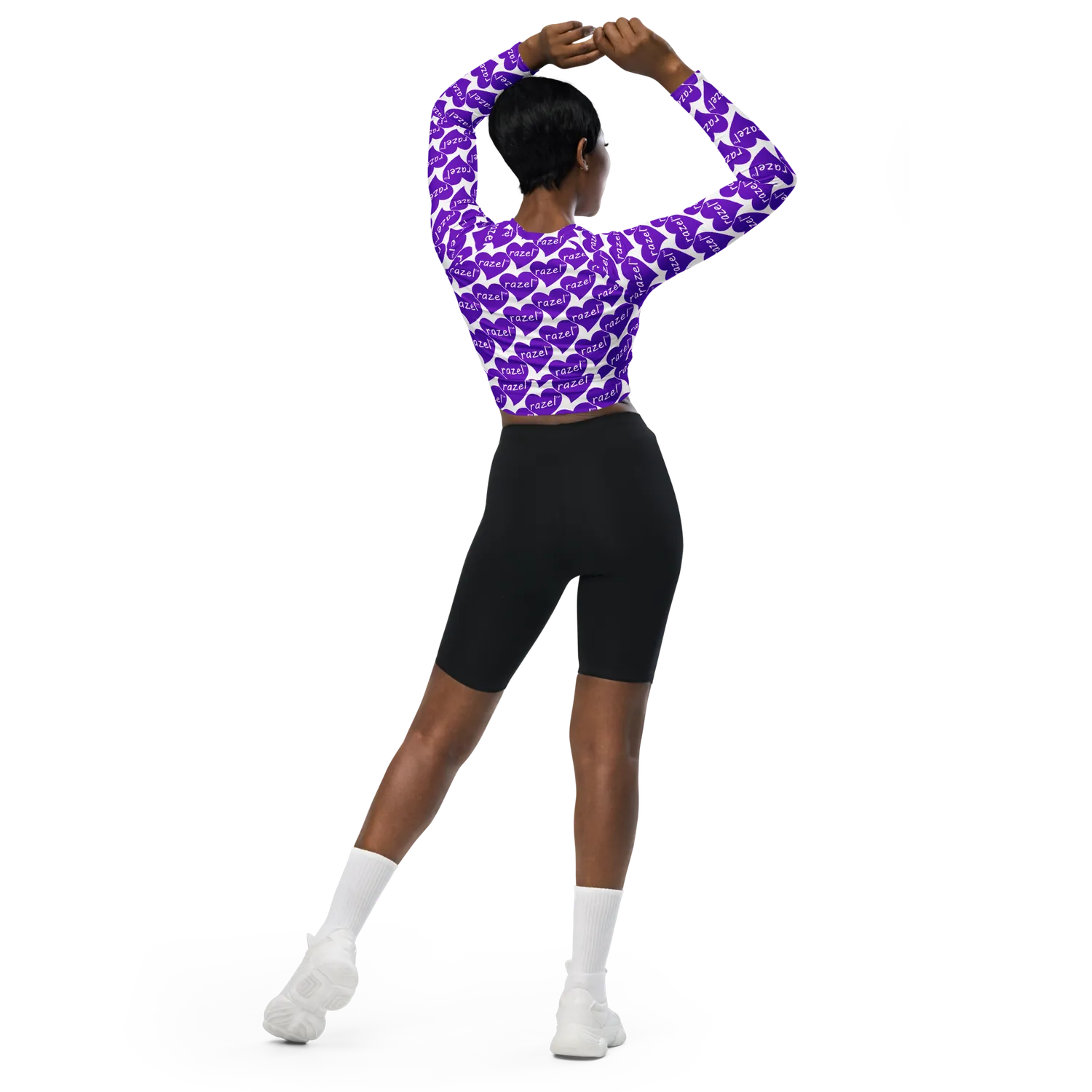 Razel Purple Hearted Motif crop top lange mouw