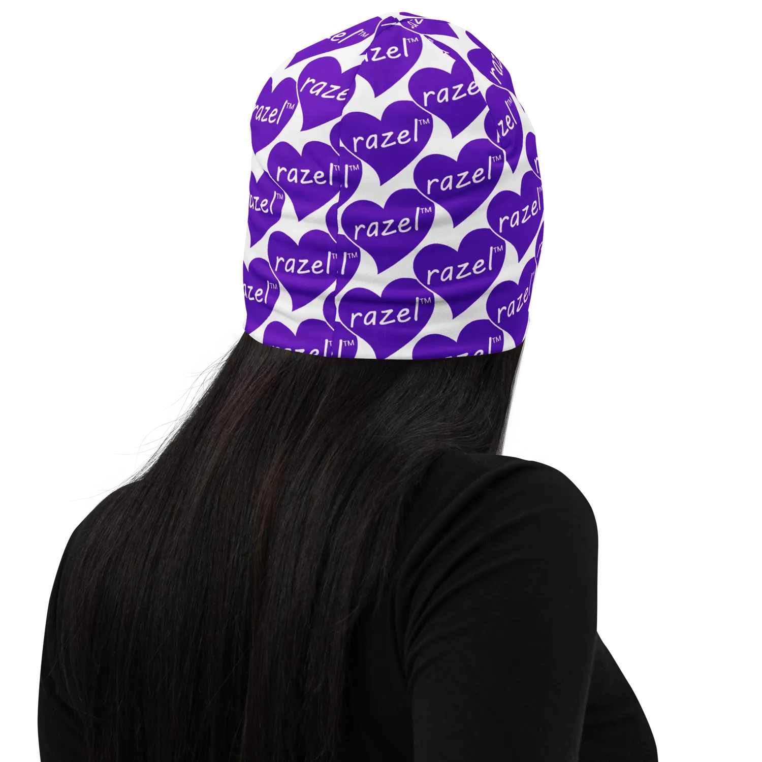 Razel Purple Hearted Beanie Muts Dubbellaags Zwart