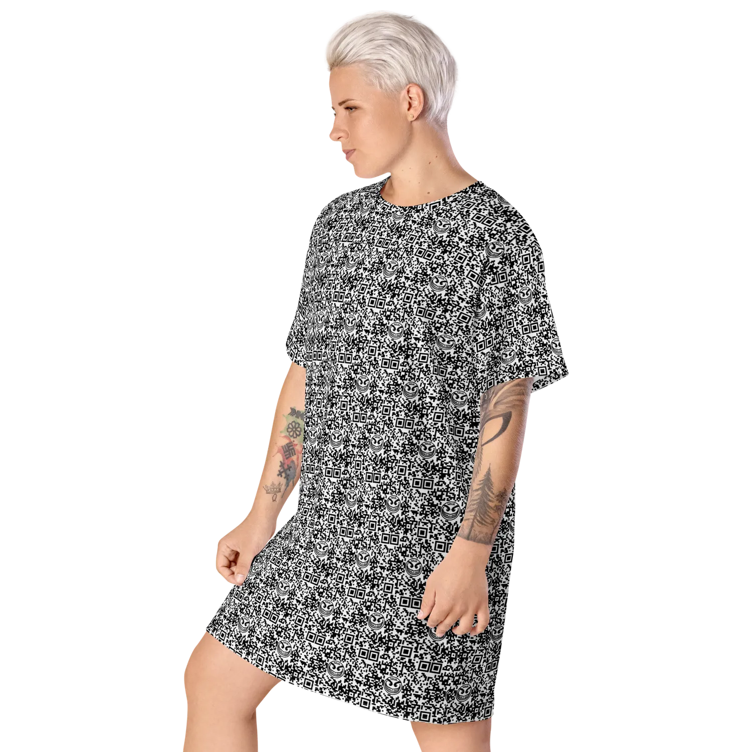 Razel Face QR Code T-shirt jurk dames oversized
