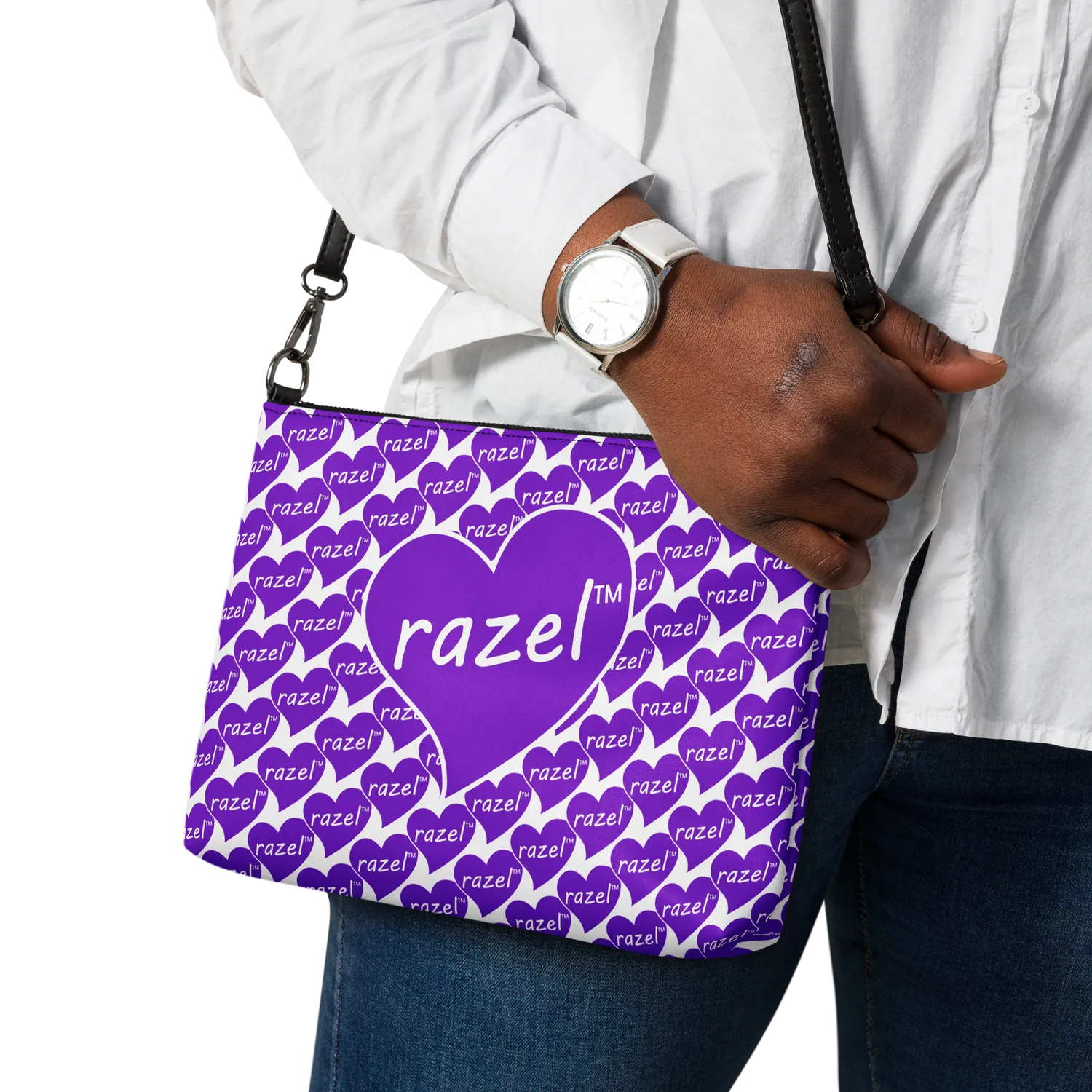 Razel Purple Hearted Motif satchel zwart imitatieleren