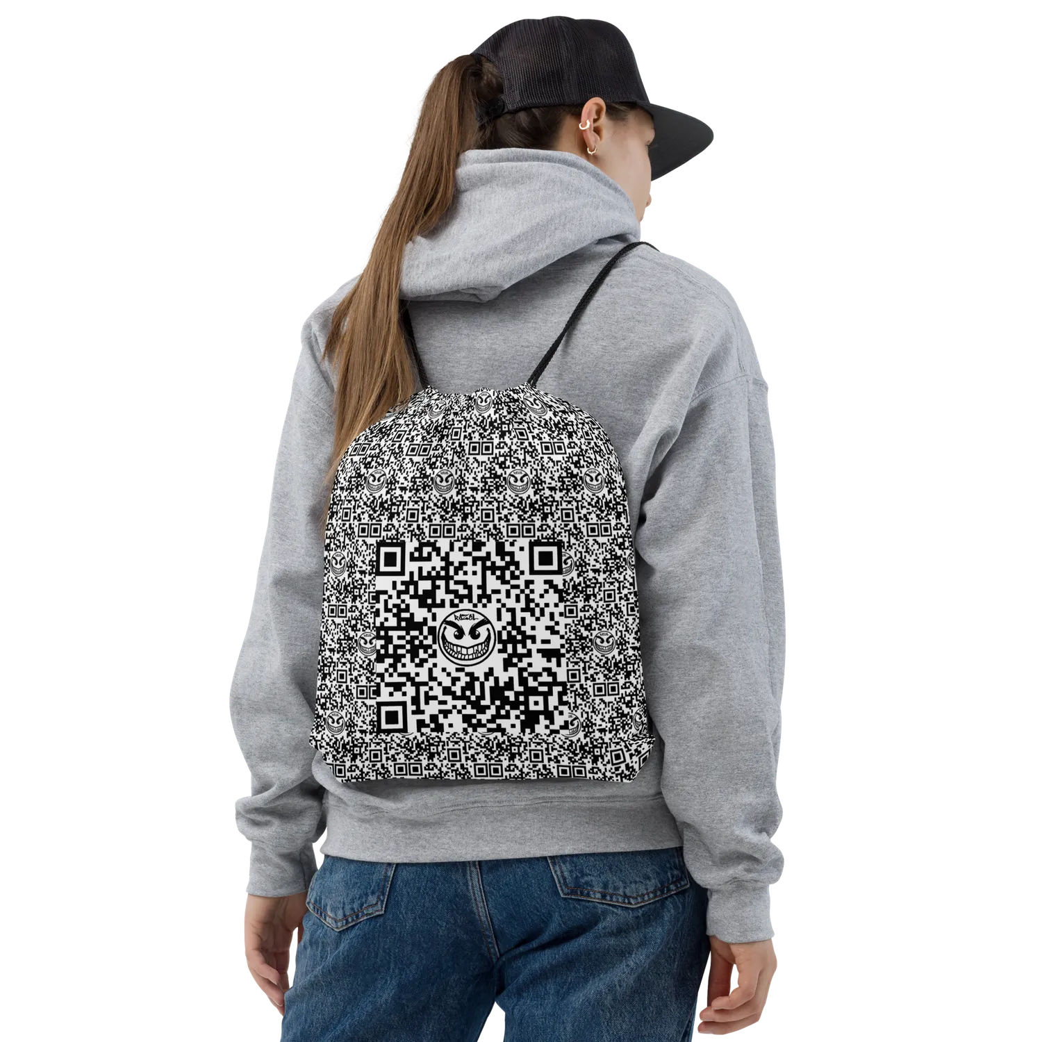Razel Face QR Code gymtas polyester trekkoord 38 cm