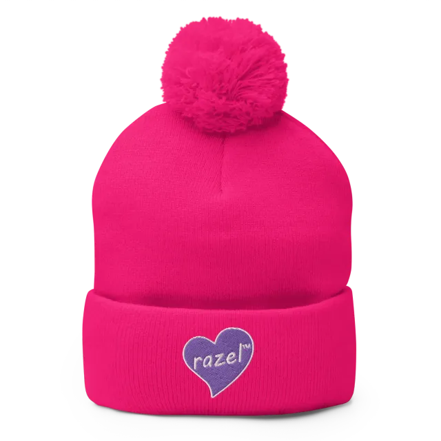 Razel Purple Hearted pompon muts zwart acryl