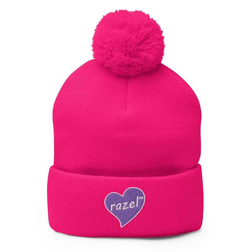 Razel Purple Hearted pompon muts zwart acryl