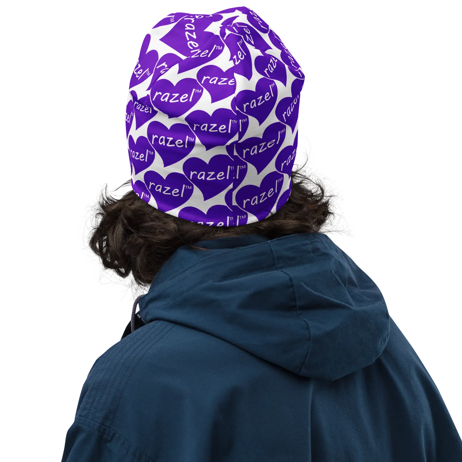 Razel Purple Hearted Beanie Muts Dubbellaags Zwart