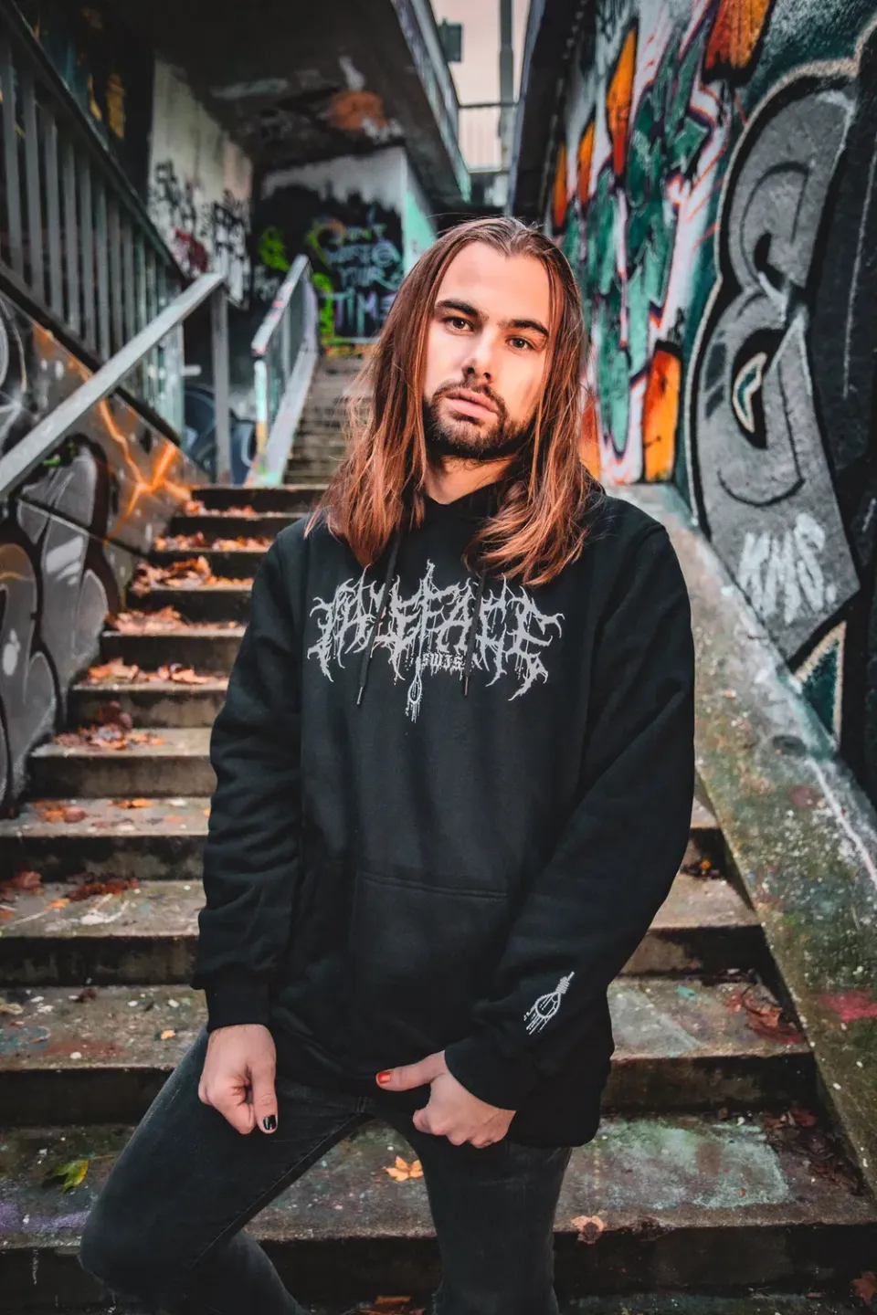 Paleface Swiss Discharged Black premium hoodie 460g