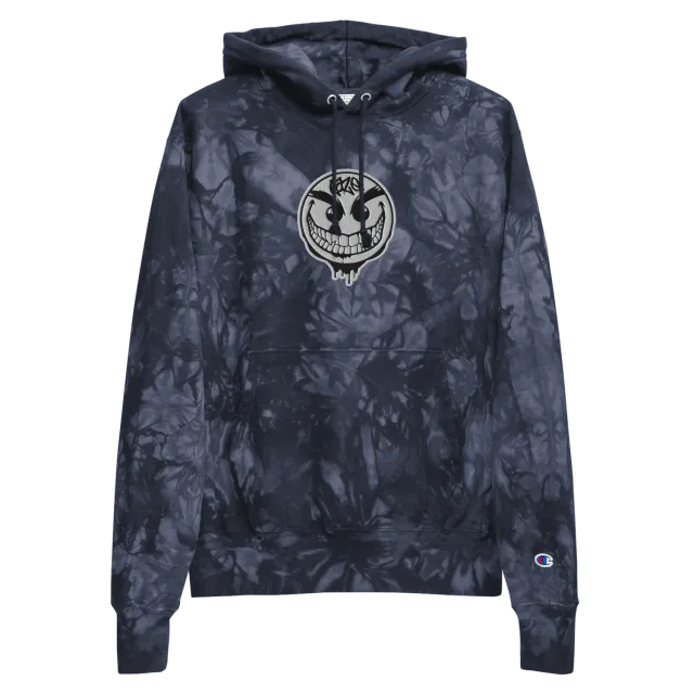 Razel Drip Face Champion hoodie zwart tie-dye borduursel