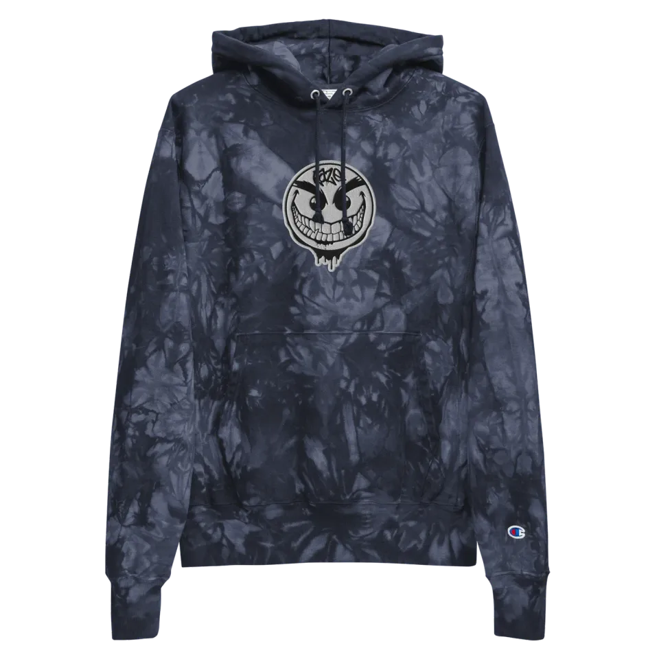 Razel Drip Face Champion hoodie zwart tie-dye borduursel