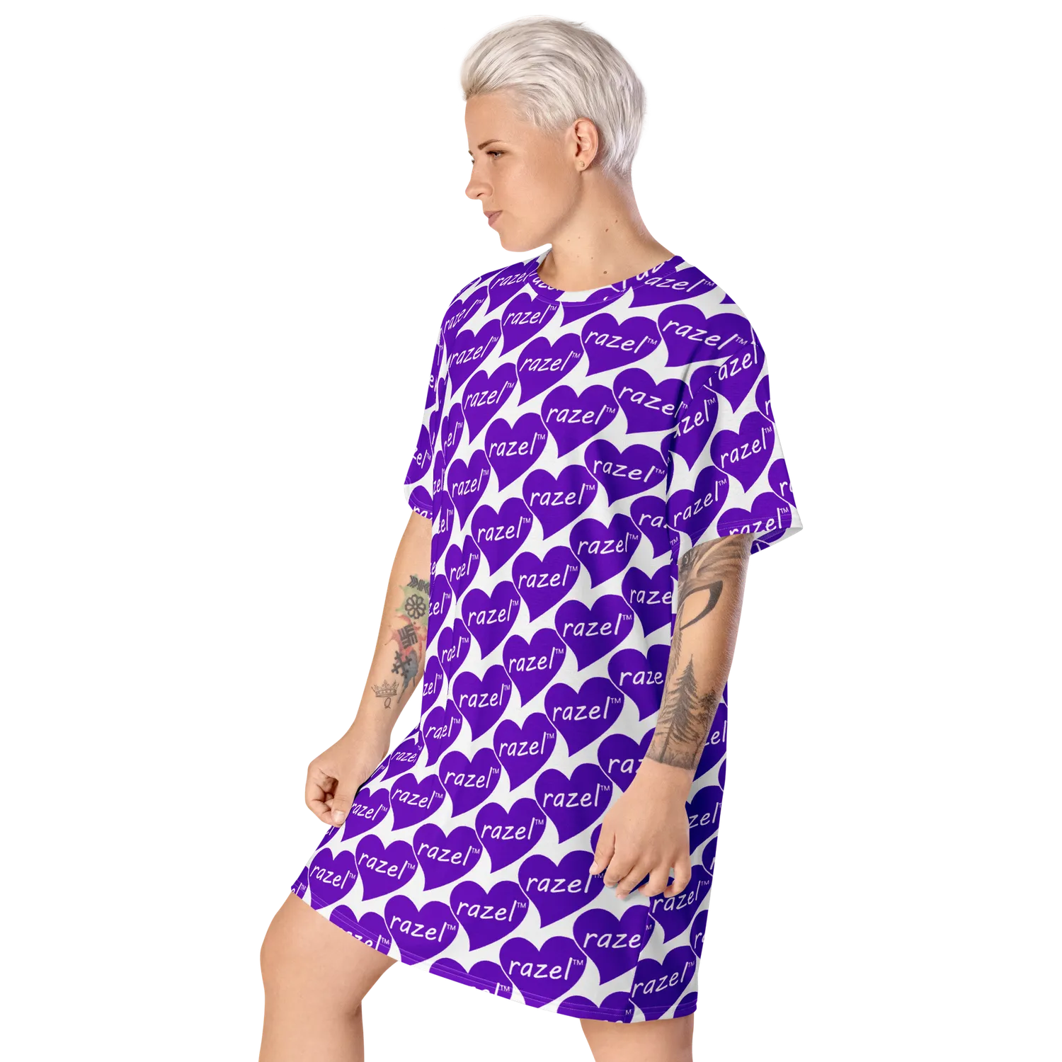 Razel Purple Hearted T-shirt jurk oversized stretch