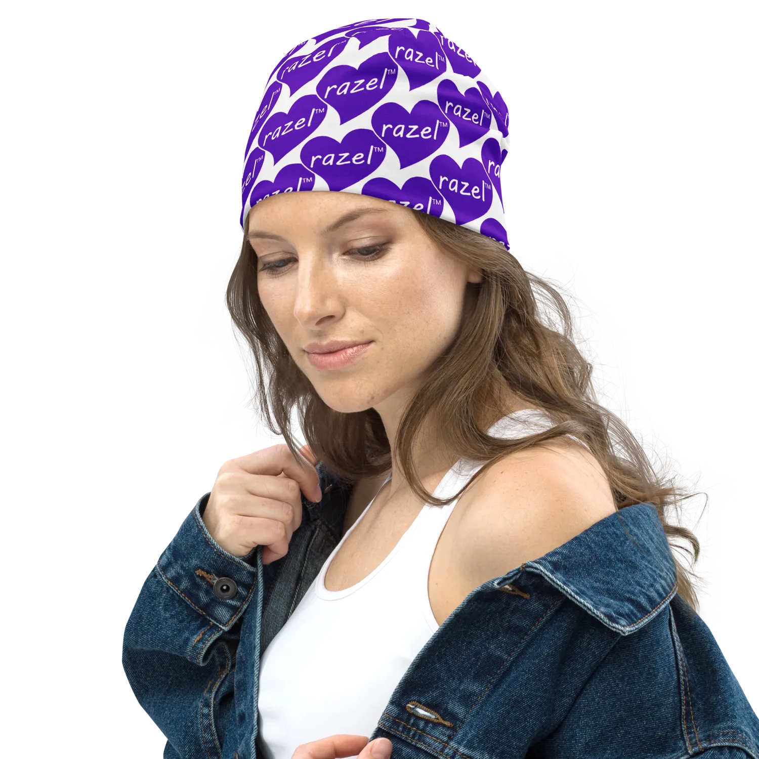 Razel Purple Hearted Beanie Muts Dubbellaags Zwart