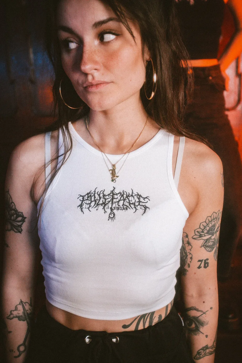 Paleface Swiss logo crop top zwart geribd dames