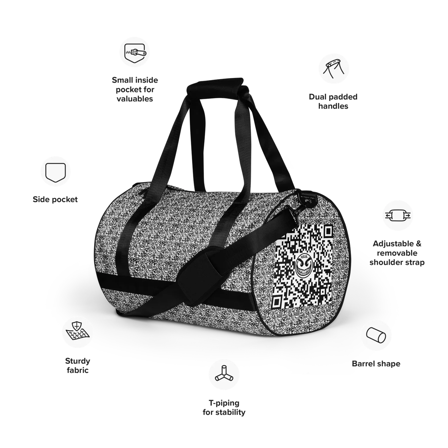 Razel Face QR Code Motif gym bag waterafstotend