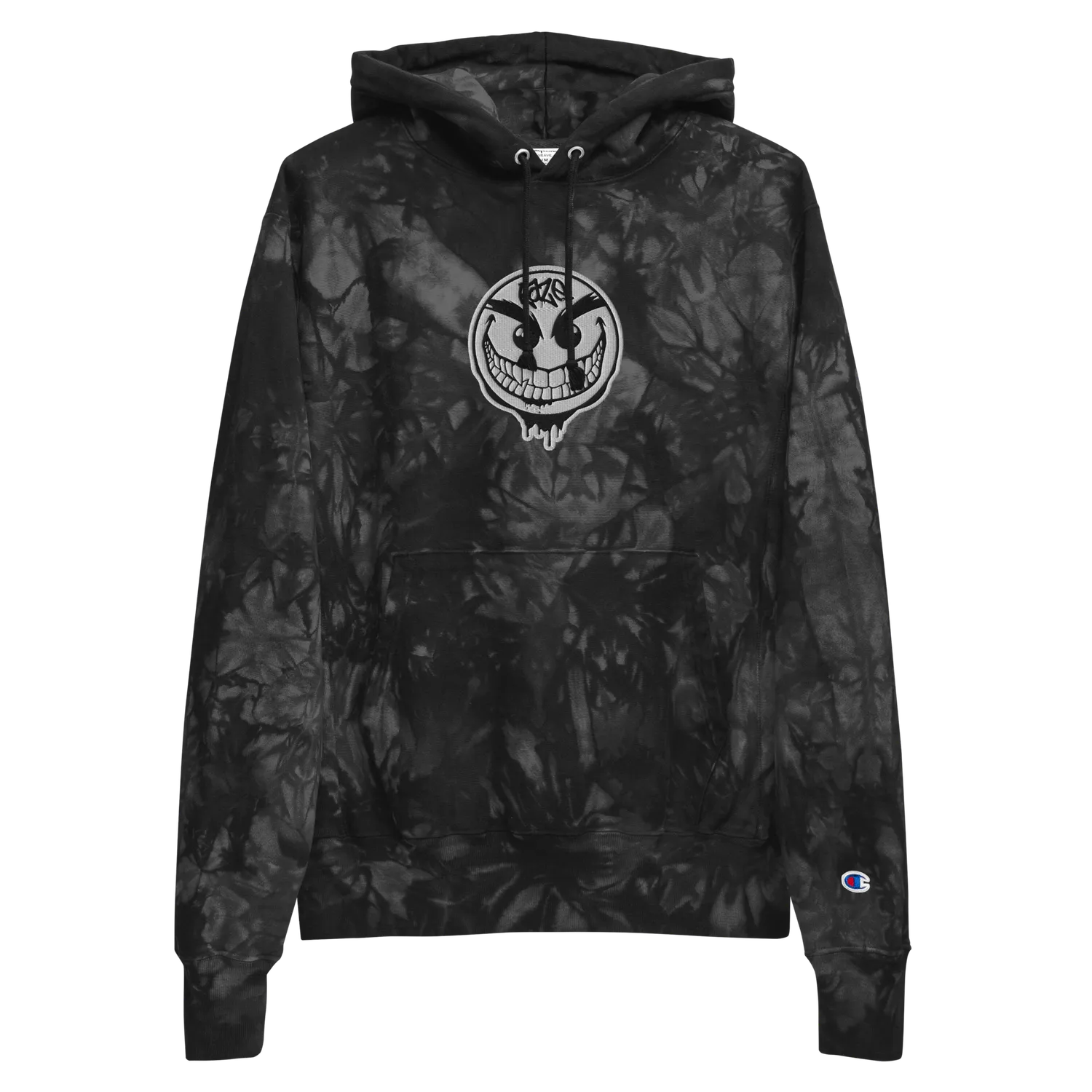 Razel Drip Face Champion hoodie zwart tie-dye borduursel