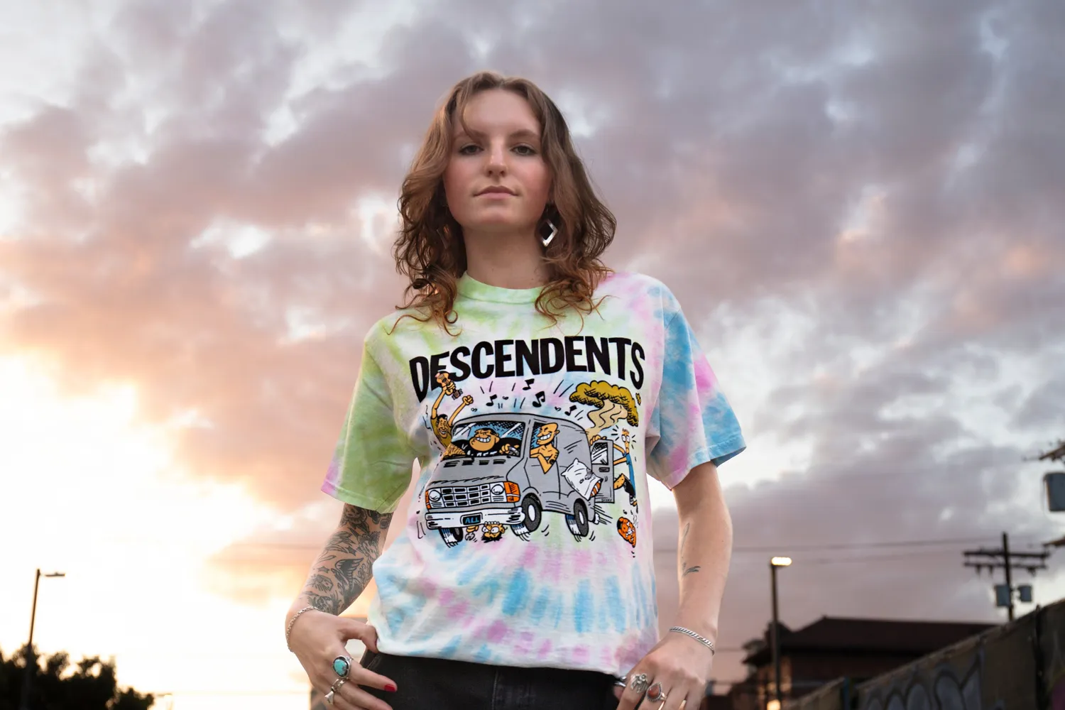 Descendents Van T-shirt watercolor spiral dye katoen