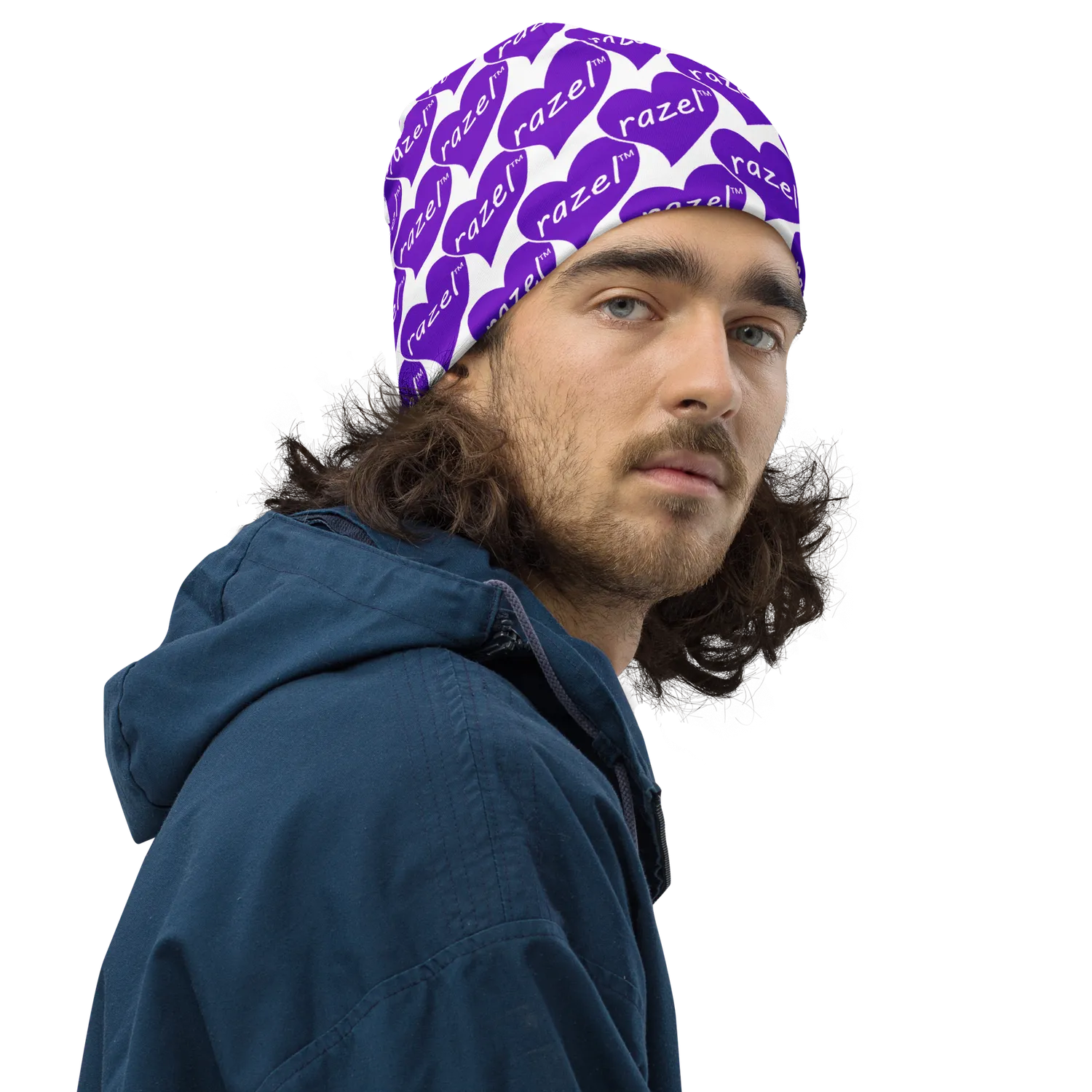 Razel Purple Hearted Beanie Muts Dubbellaags Zwart