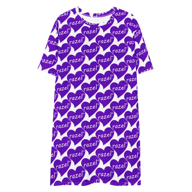 Razel Purple Hearted T-shirt jurk oversized stretch