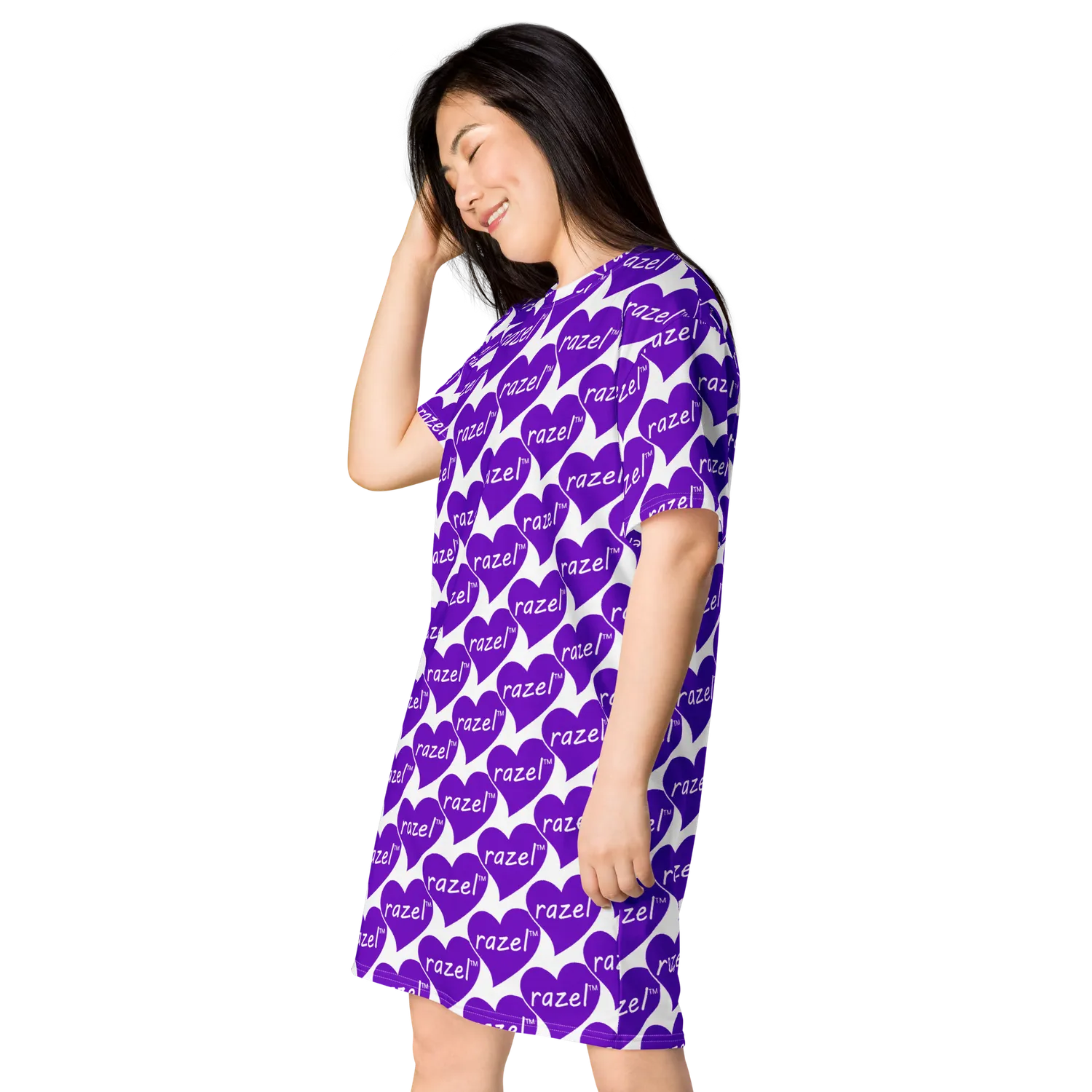 Razel Purple Hearted T-shirt jurk oversized stretch