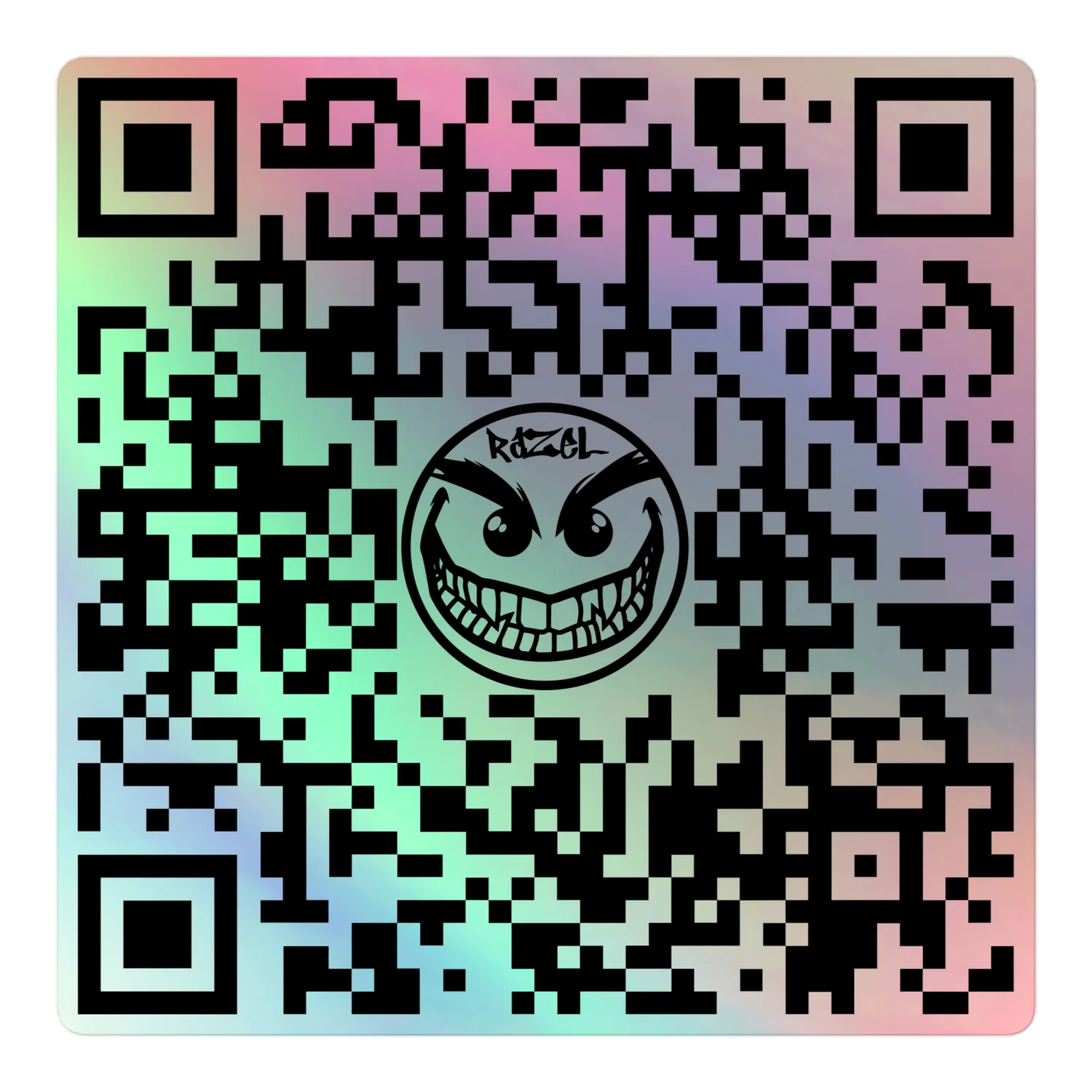Razel Face QR Code sticker holografisch 3x3