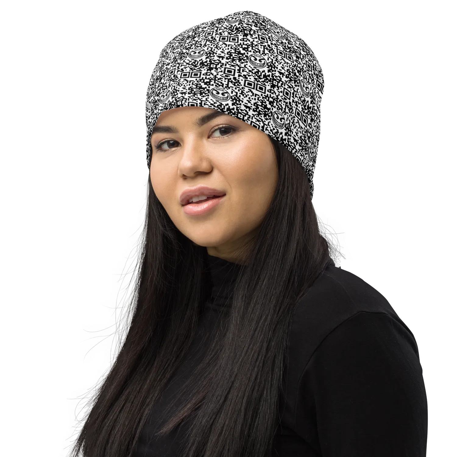 Razel Face QR Code beanie muts dubbellaags zwart